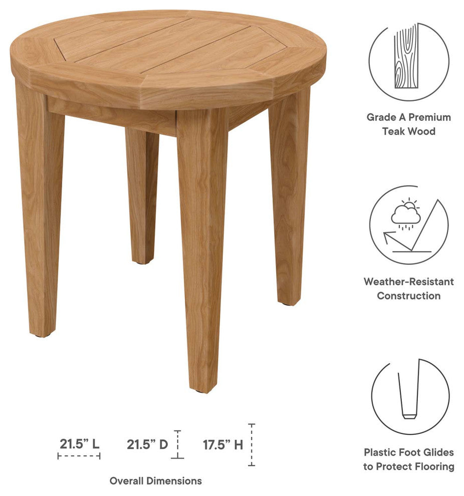 Lounge Coffee Side Table, Round, Brown Natural, Wood, Modern, Outdoor Patio
