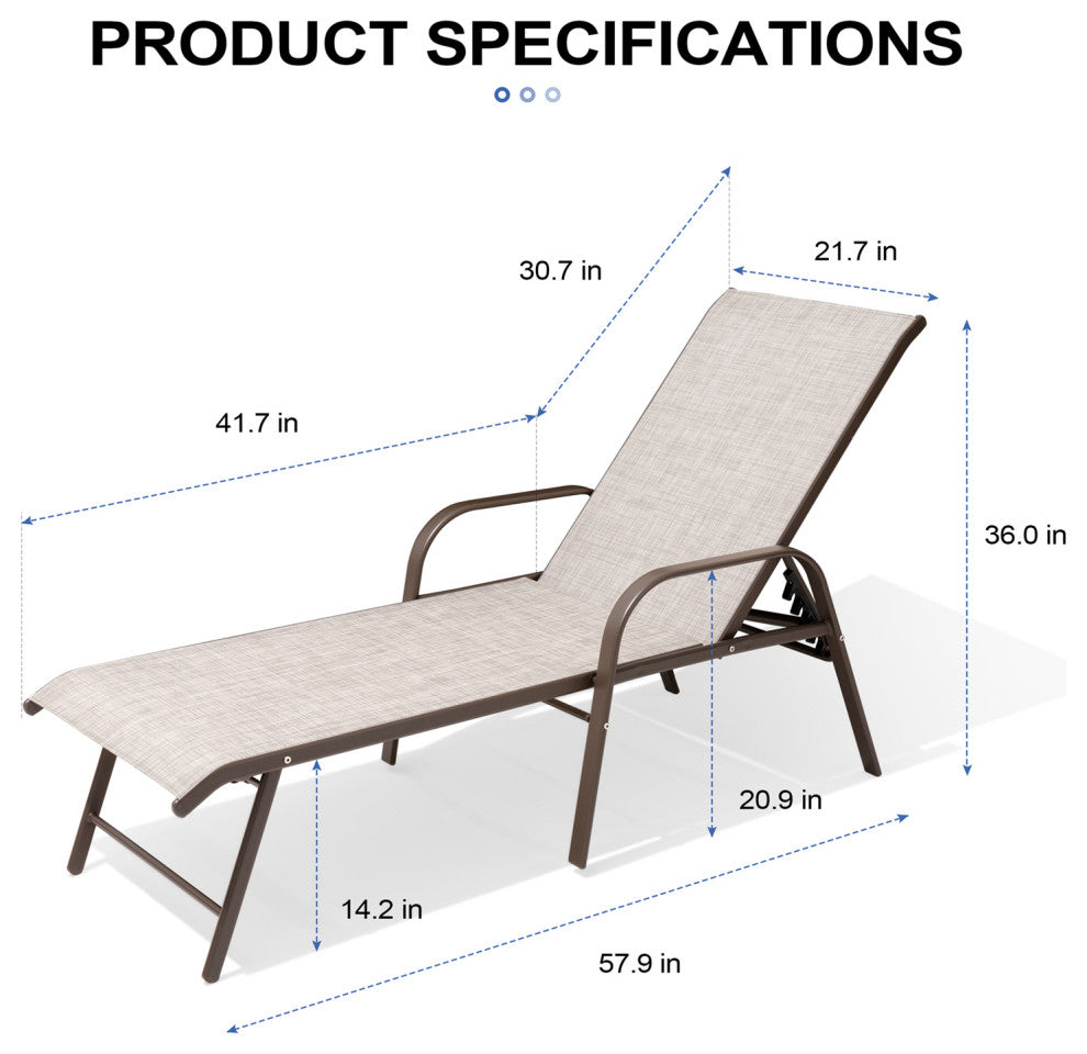Aluminum Chaise Lounge Chair, Adjustable Outdoor Recliner, Beige