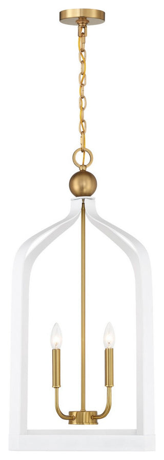 Sheffield 4-Light Pendant, White, Warm Brass Accents