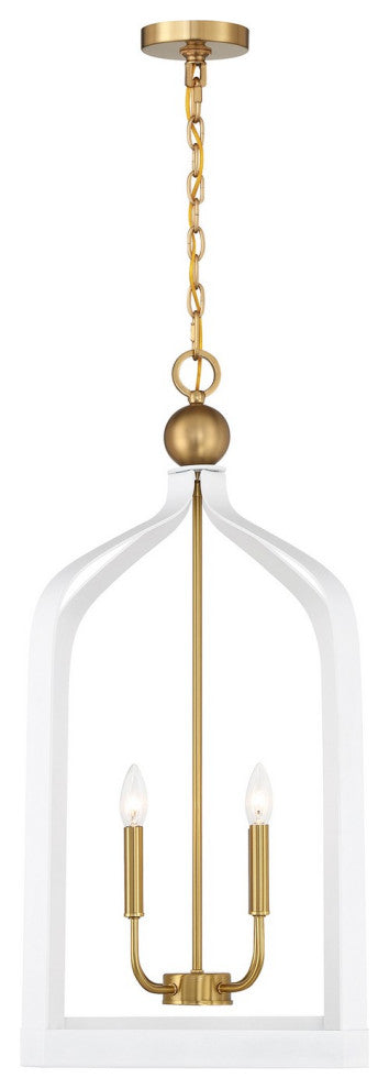 Sheffield 4-Light Pendant, White, Warm Brass Accents