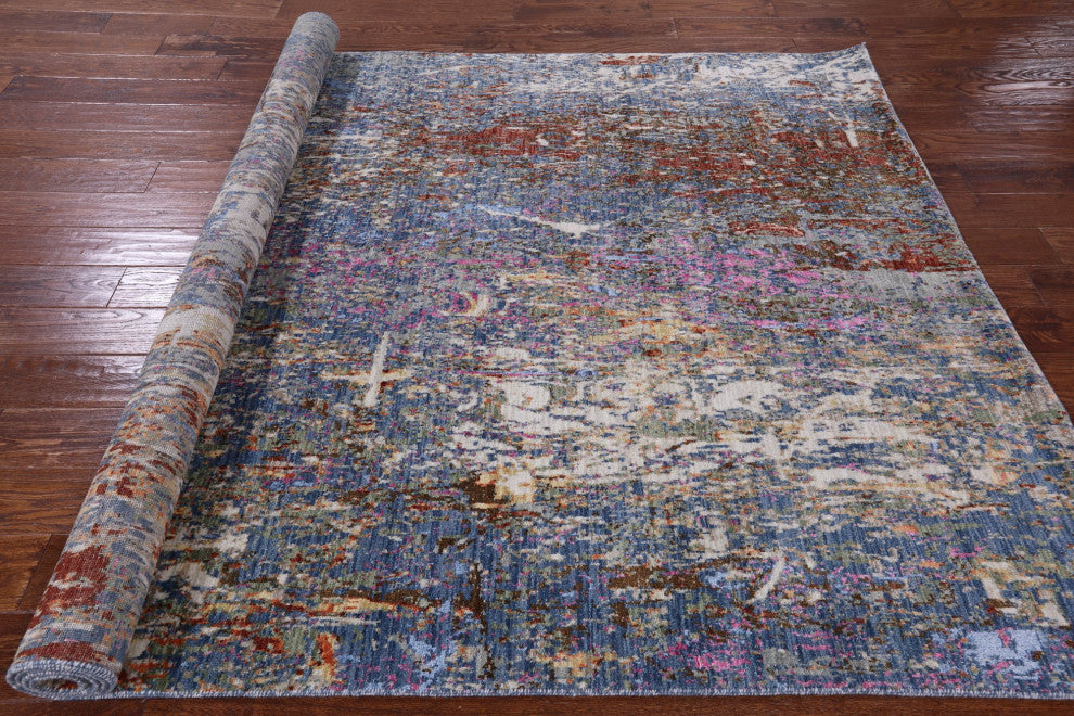 Abstract Wool and Silk Hand Knotted Rug 6' 0" X 9' 0" Q7202