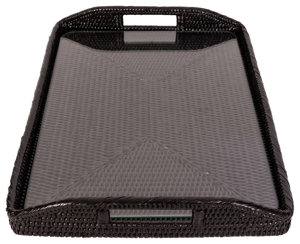 Rectangular Tray With Glass Insert, Tudor Black, 14"x10"x1"