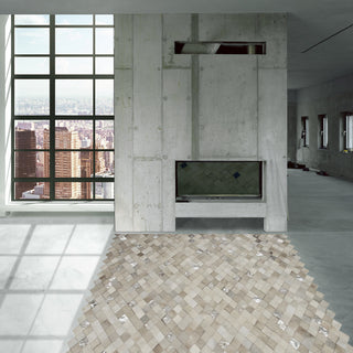 Cowhide Patchwork Rug, Demeter, Platinum, 8'x10'