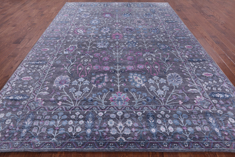 Hand Knotted Wool and Silk Persian Rug 9' 0" X 12' 3" Q8569