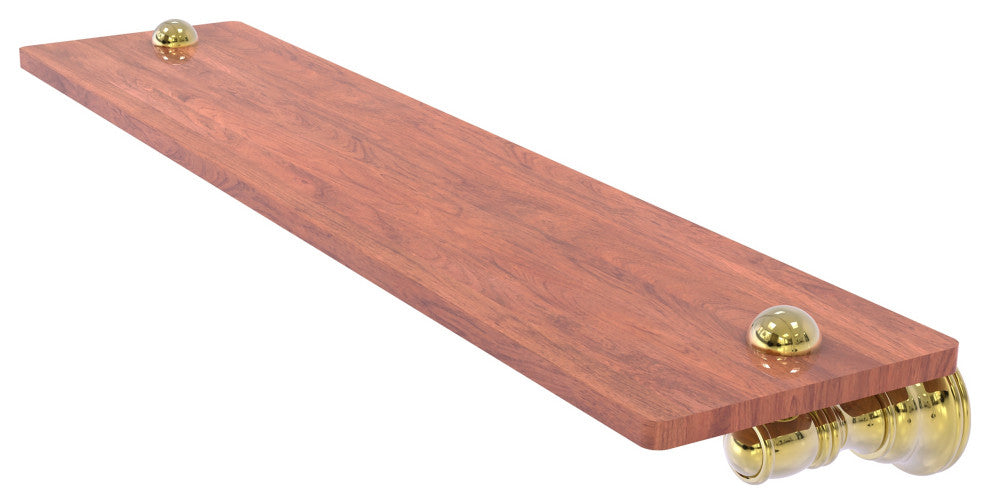 Carolina 22" Wood Shelf, Unlacquered Brass