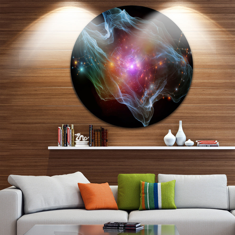 Purple Lights Of Network, Abstract Digital Art Disc Metal Wall Art, 38"