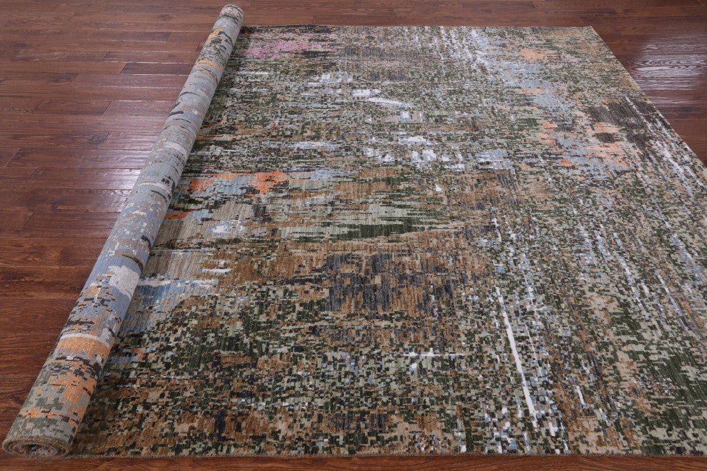8' 1" X 10' 4" Hand Knotted Abstract Wool and Silk Rug Q8552