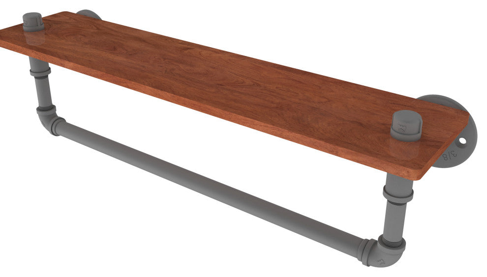 Pipeline Ironwood Shelf with Towel Bar, Matte Gray, 22"