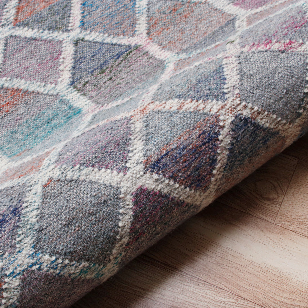 Multicolored Mosaic Lattice Handwoven Wool Dhurrie Area Rug, 7'9" X 9'9"
