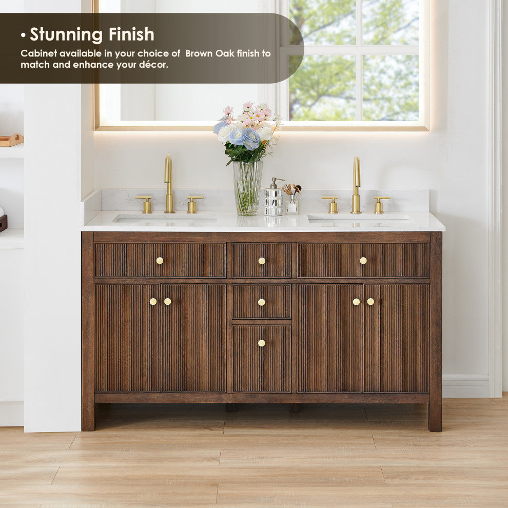 Cerrito Bathroom Vanity, Brown Brushed Oak, 60" Double, With Mirror