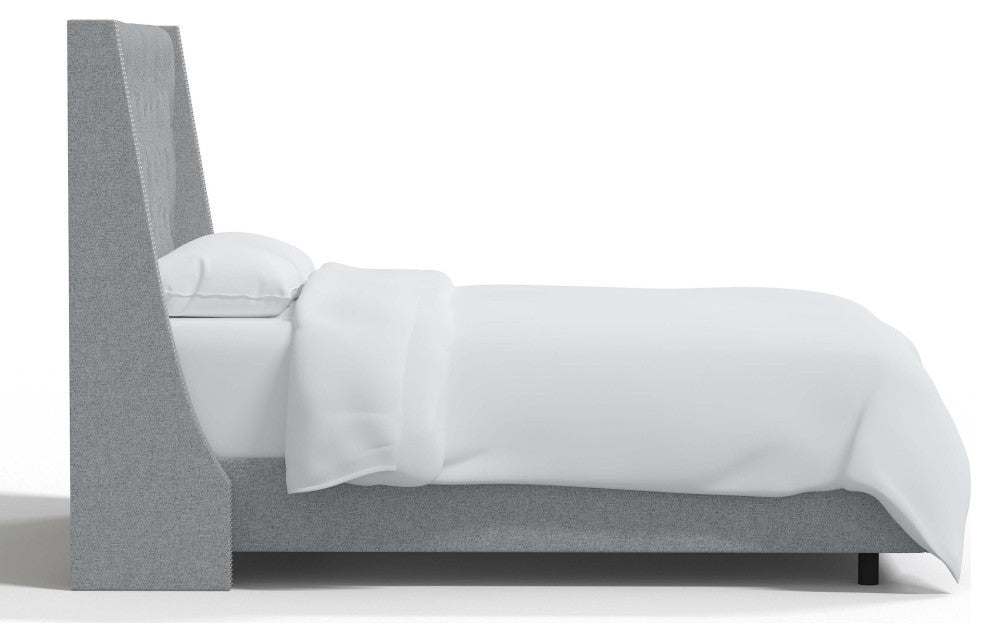 Tufted Sloped Wingback Bed, Nail Trim, Zuma Pumice, Twin