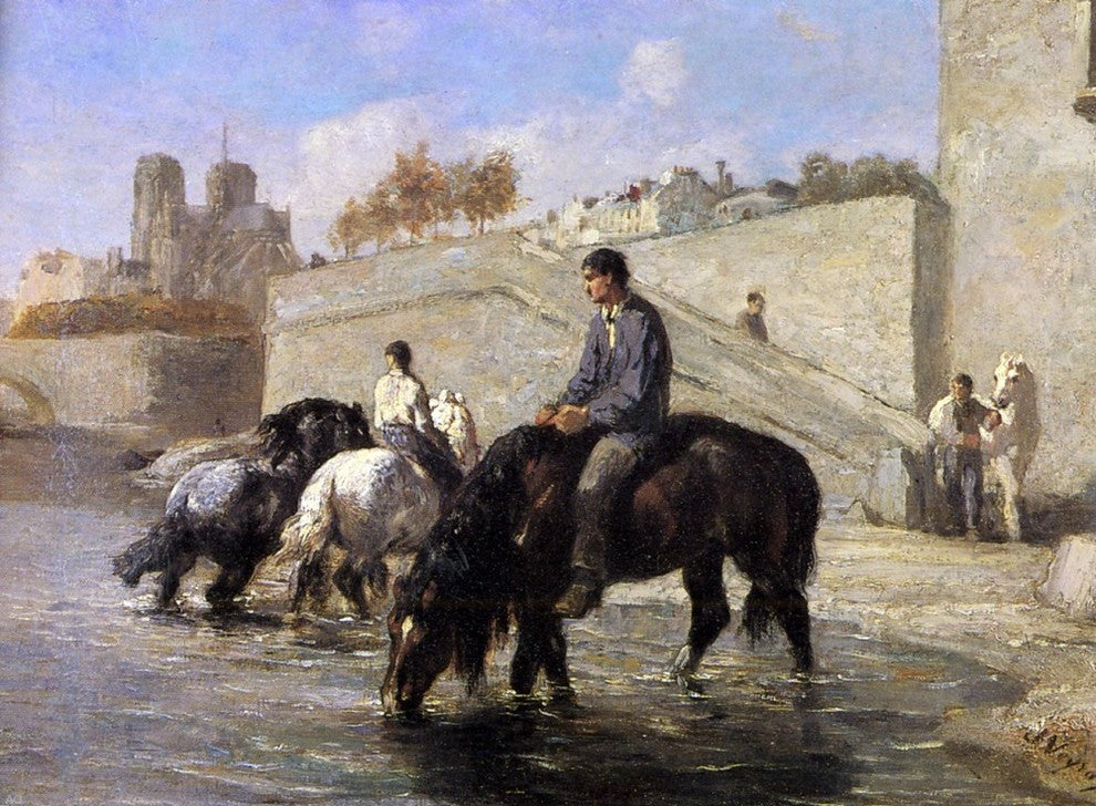 Jules Jacques Veyrassat Chevaux s'Abreuvant dans la Seine Wall Decal