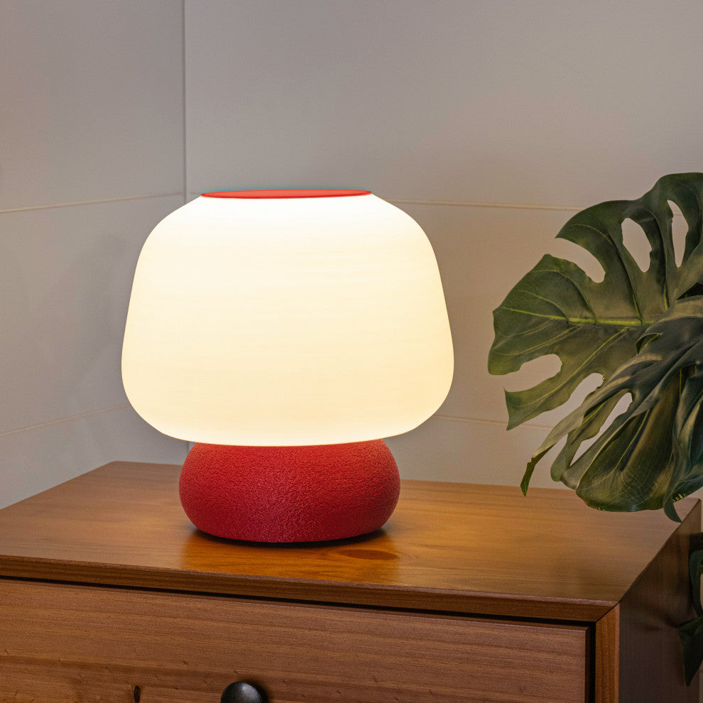 Mushroom 10" Plant-Based PLA Dimmable LED Table Lamp, White/Red