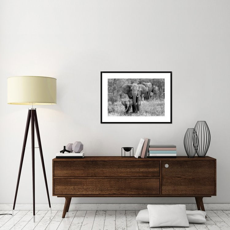 "Elefamily" Framed Digital Print by Bertram Schemel, 38"x28"