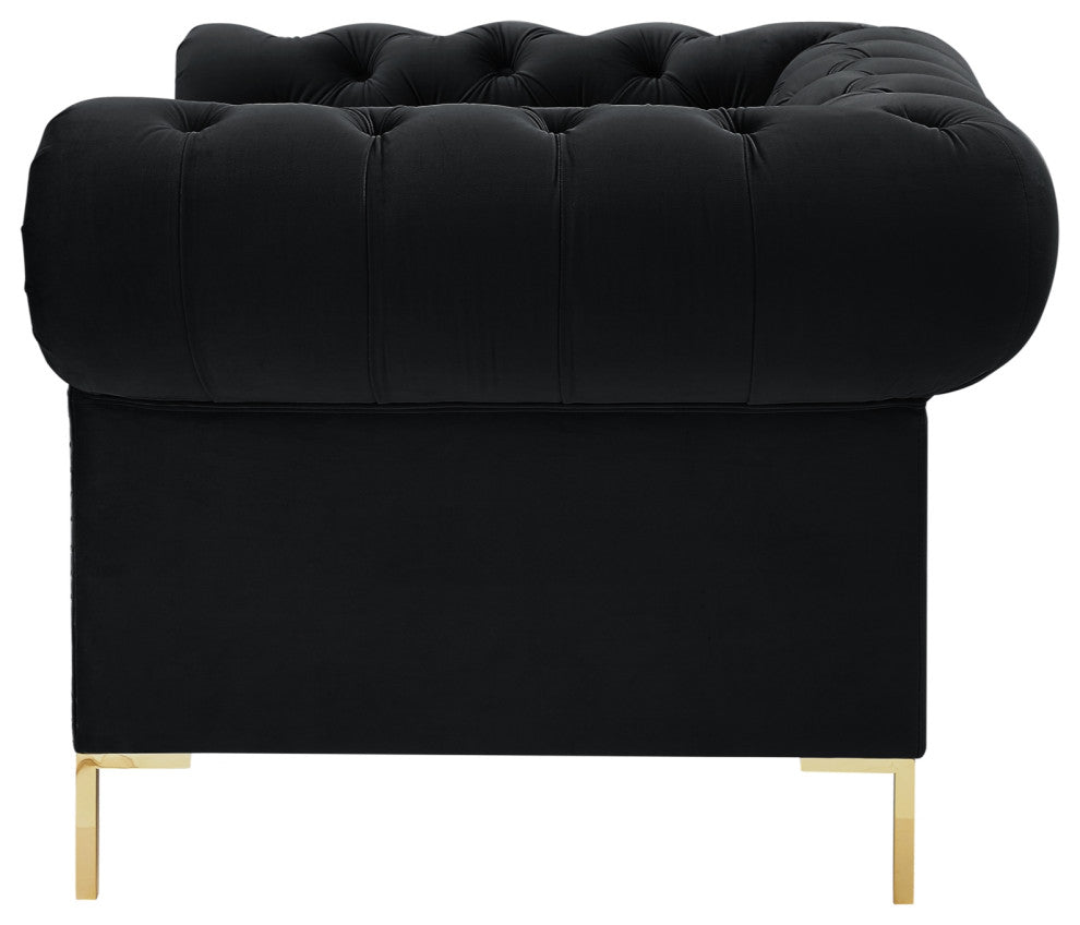 Inspired Home Ariadna Club Chair Button Tufted, Black Velvet