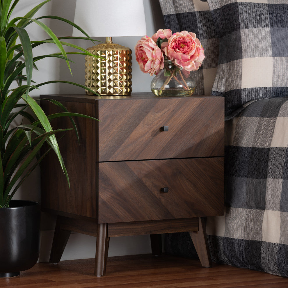 Hugo Mid-Century Night Stand, Walnut Brown