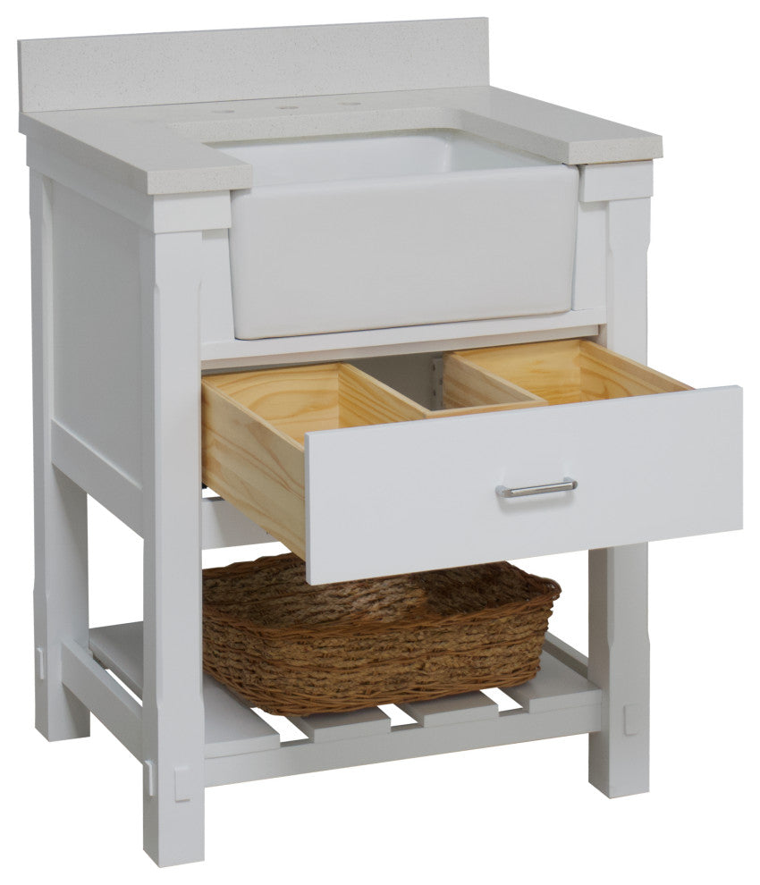 Charlotte 30" Bathroom Vanity, White, Quartz