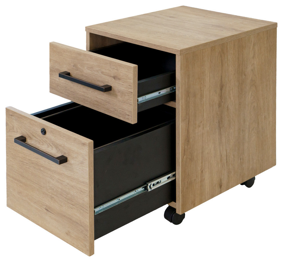 Modern Two Drawer Wood Laminate File Cabinet, Fully Assembled, Light Brown