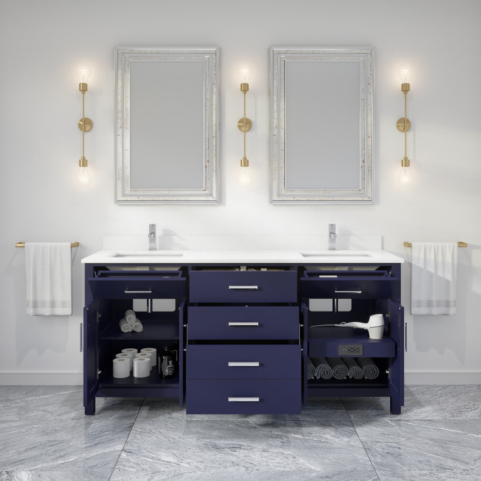 Kali Vanity with Power Bar and Drawer Organizer, Navy Blue, 72"