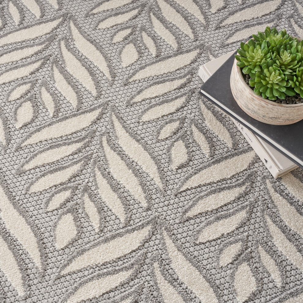 Nourison Aloha 7'10" Round Grey Tropical Area Rug
