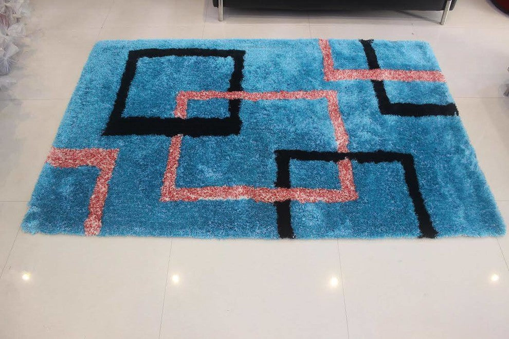 Hand Tufted Oriental Shaggy Geometric Area Rug, Multi, 6x9'