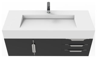 CastelloUSA Nile 48" Wall Mounted Vanity Set, Black, White Top, Brushed Nickel