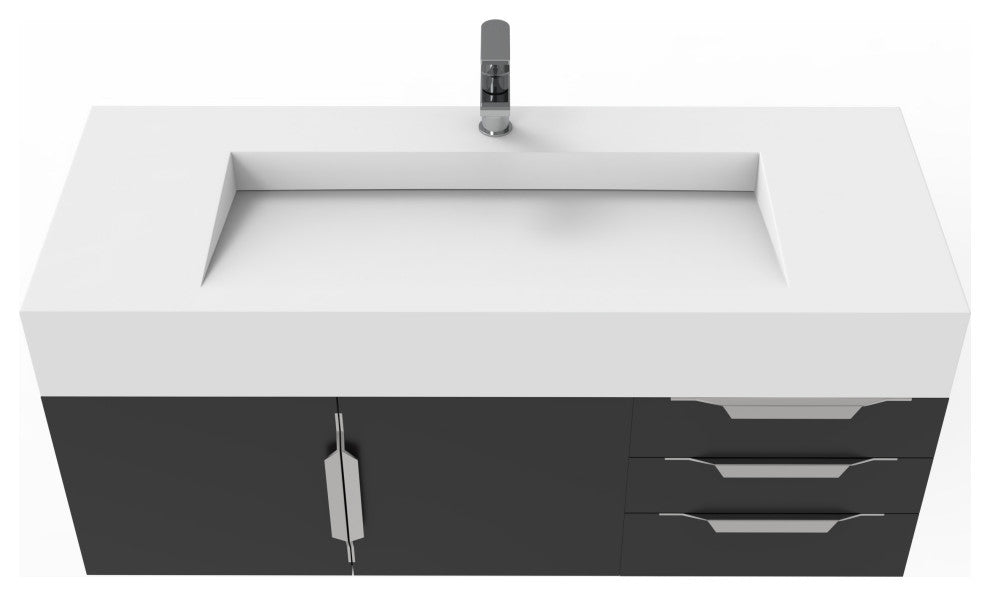 CastelloUSA Nile 48" Wall Mounted Vanity Set, Black, White Top, Brushed Nickel