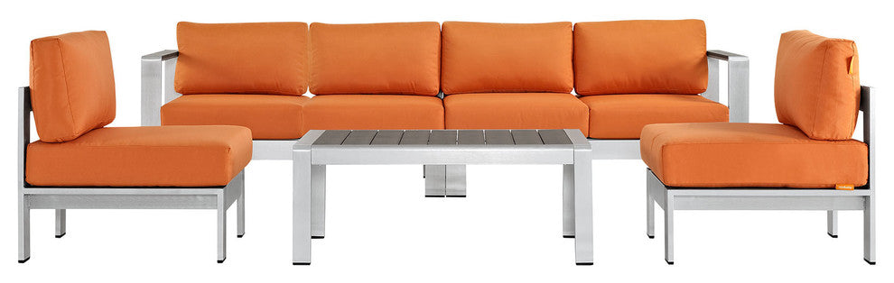 Silver Orange Shore 5 Piece Outdoor Patio Aluminum Sectional Sofa Set