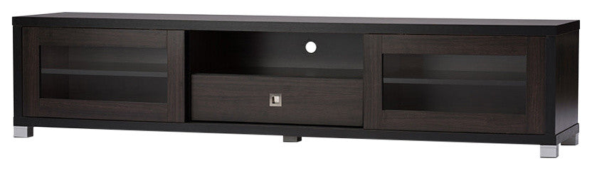 Beasley 70" Dark Brown TV Cabinet With Sliding Doors and Drawer