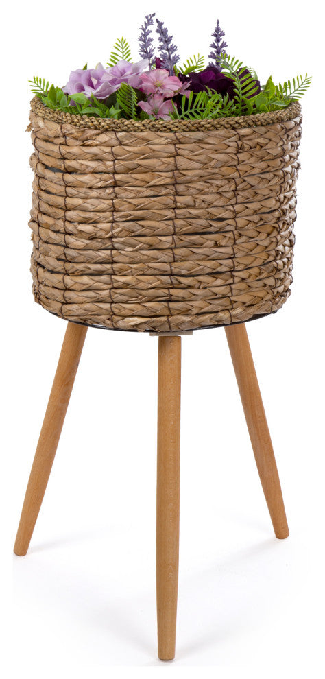 Decorative Cattail Planter Set With Wooden Legs, 3-Piece Set, Natural