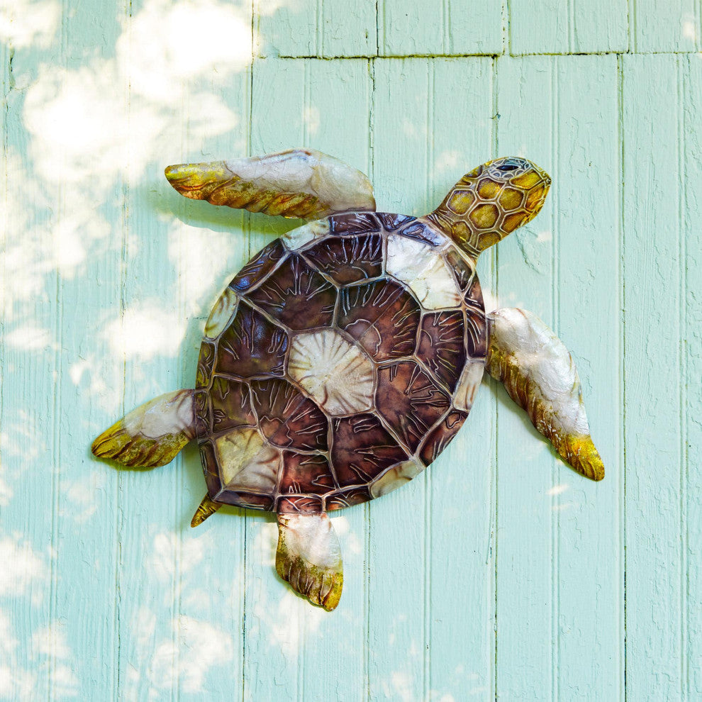 Sea Turtle Wall Decor With Brown Checkered Shell