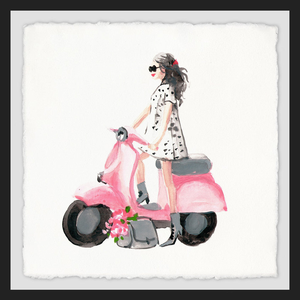 "Pink Scooter" Framed Painting Print, 18"x18"