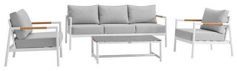 Crown 4-Piece White Aluminum and Teak Outdoor Seating Set
