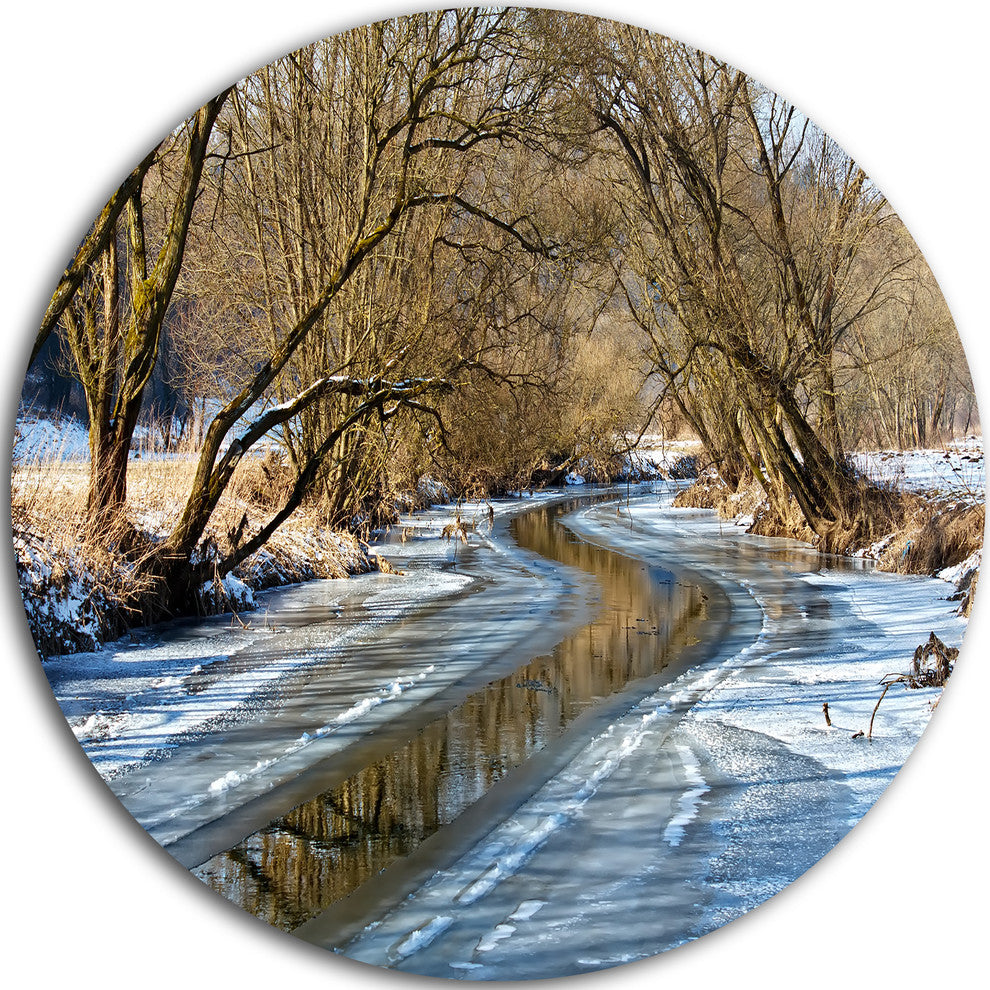 Blue Sunny Day In Winter Landscape, Landscape Round Wall Art, 36"