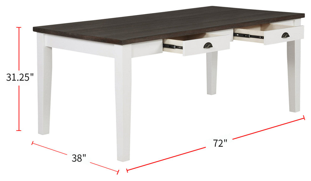 Rectangular Wood Dining Table with 2 Drawers, Espresso and White