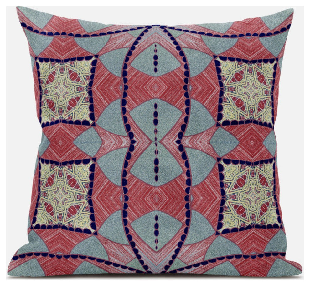 16" Red Blue Cosmic Circle Boho Suede Throw Pillow