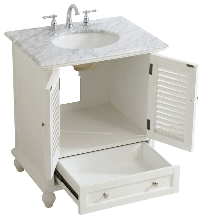Home Living Single Bathroom Vanity, Antique White, 30"
