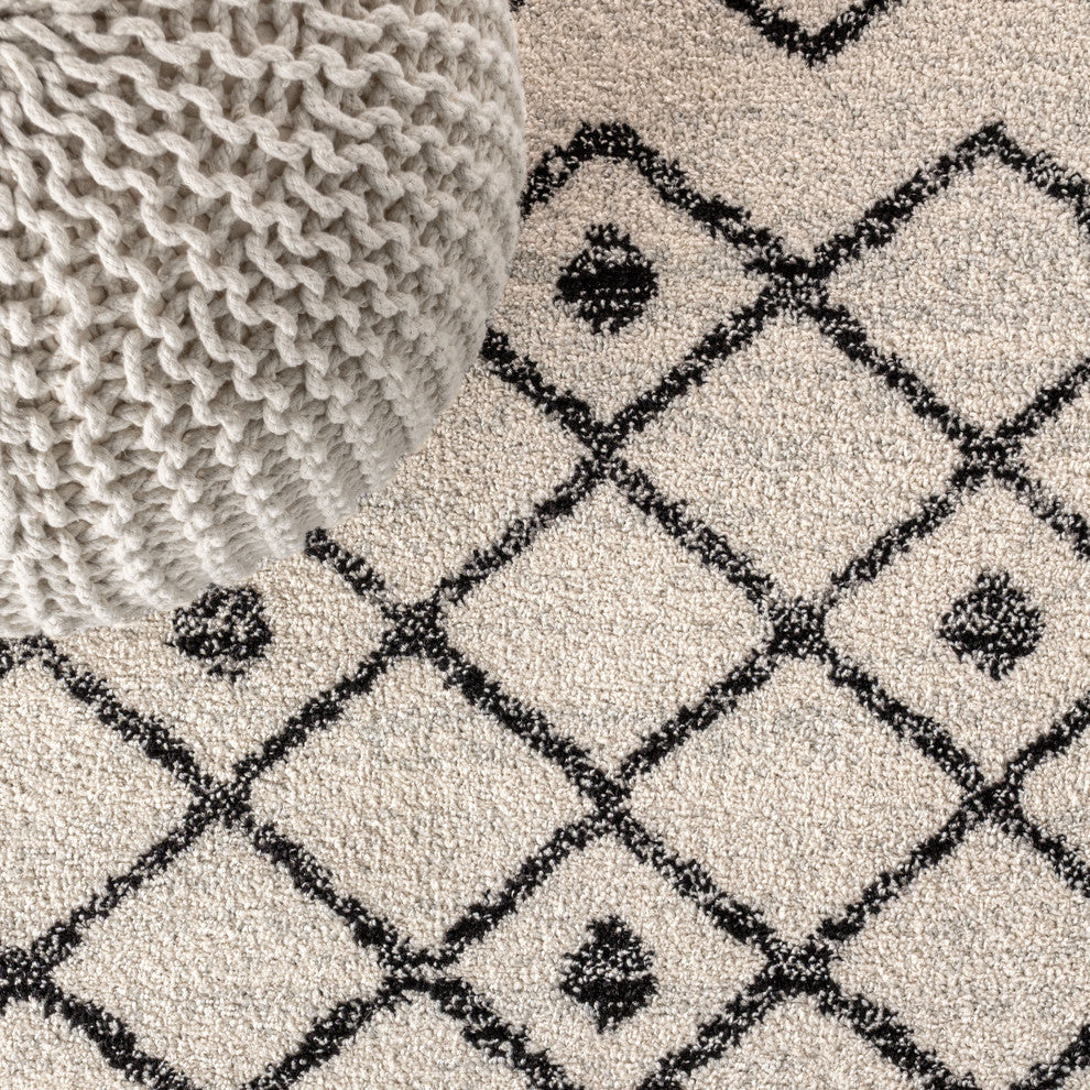 Aksil Moroccan Beni Souk Area Rug, Cream/Black, 4 X 6