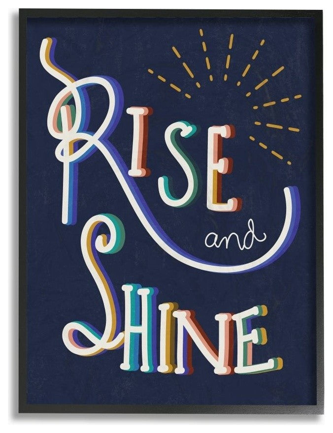 Navy Blue Rise And Shine Colorful Handwritten Script, Framed, 16"x20"
