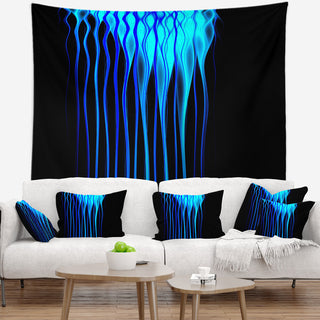 Blue Flames Fractal Pattern Abstract Wall Tapestry, 92"x78"