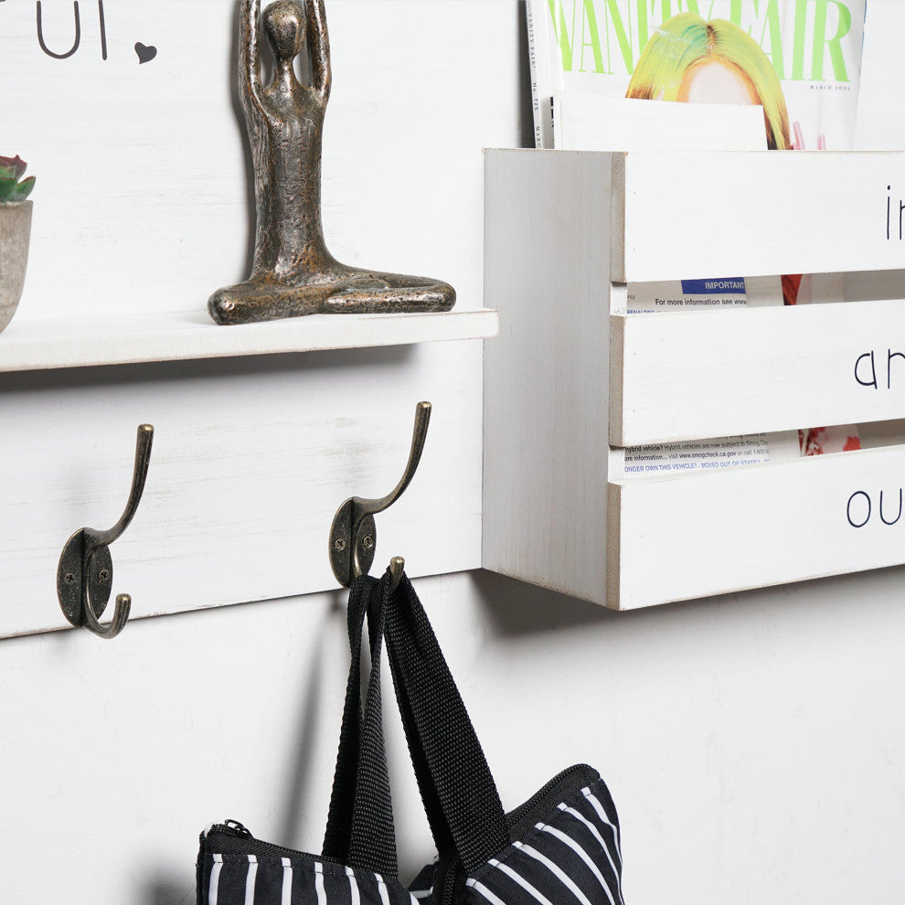 Addie Joy Wood Grateful Decorative Mail Organizer and Storage Shelf - White