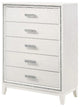 Benzara BM269073 Chest With 5 Drawers and Shimmer Accent Trim, White