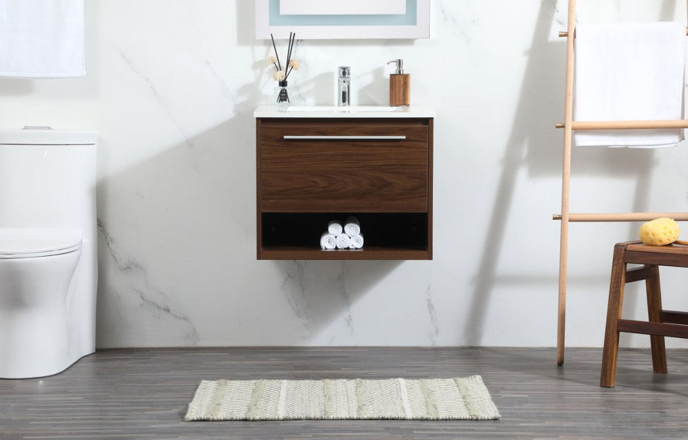 Rabi Single Bathroom Vanity, Walnut, 24"