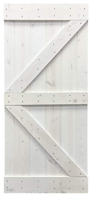 Stained Solid Pine Wood Sliding Barn Door, White, 36"x84", K Series