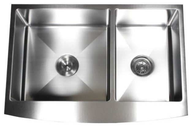 33" Curved Front Farm Apron 60/40 Double Bowl Kitchen Sink with