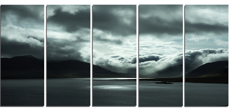 Stormy Iceland in the Summer, Seashore Canvas Art Print, 60"x28", 5 Panels