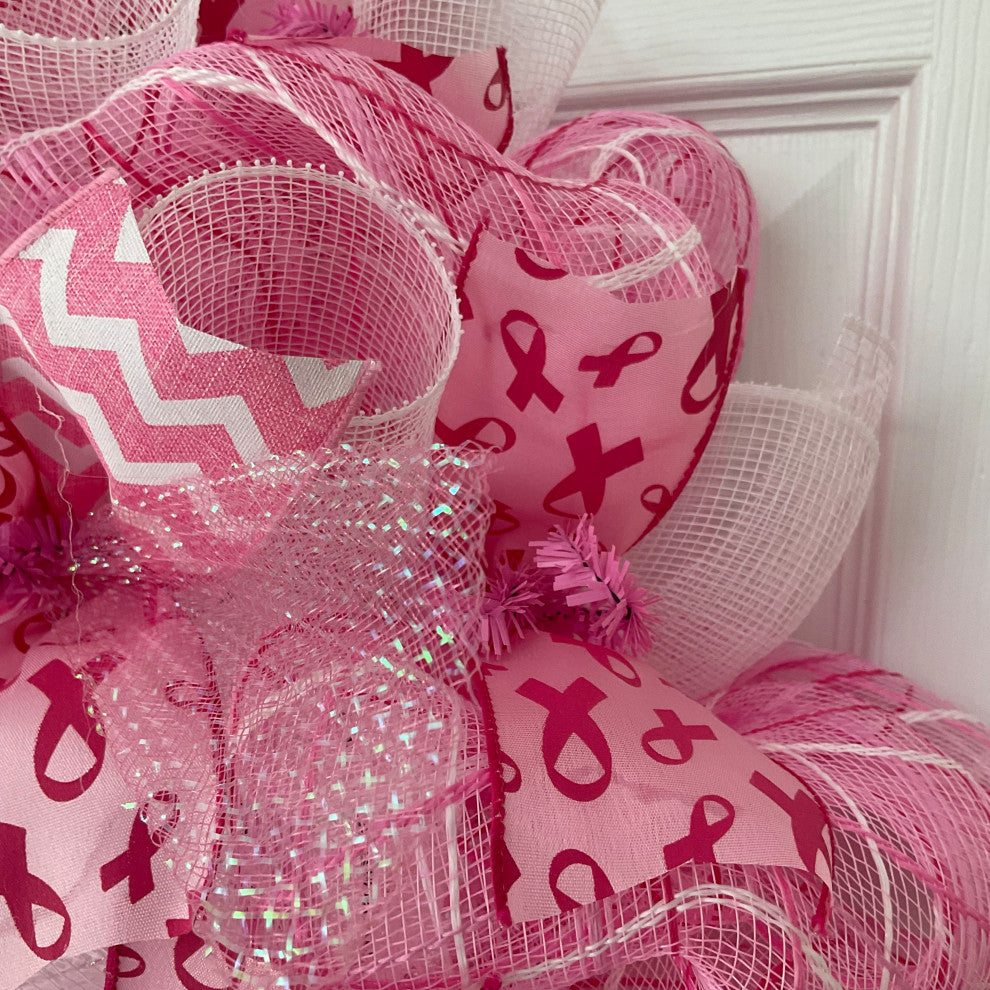 Breast Cancer Awareness Faith Ribbon Wreath Handmade Deco Mesh