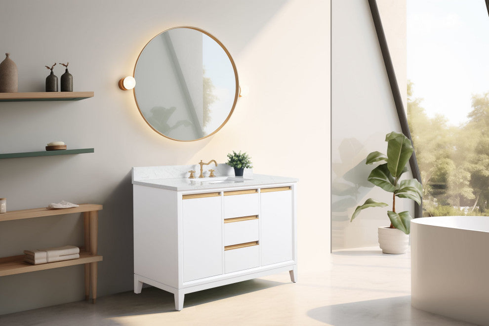 Vanity Art Bathroom Vanity With Sink, White, 48" Single