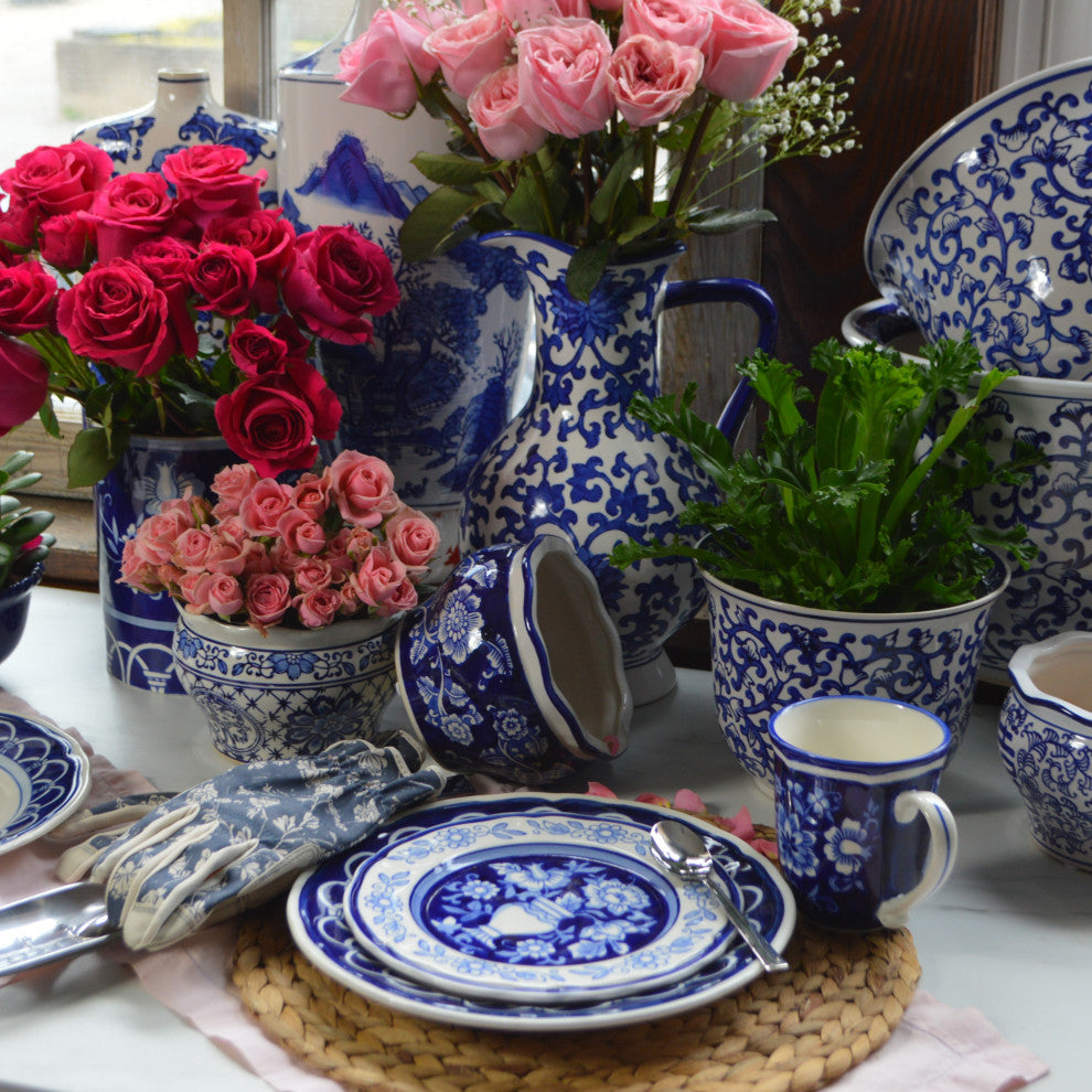 Blue Garden 16-Piece Hand-Painted Dinnerware Set