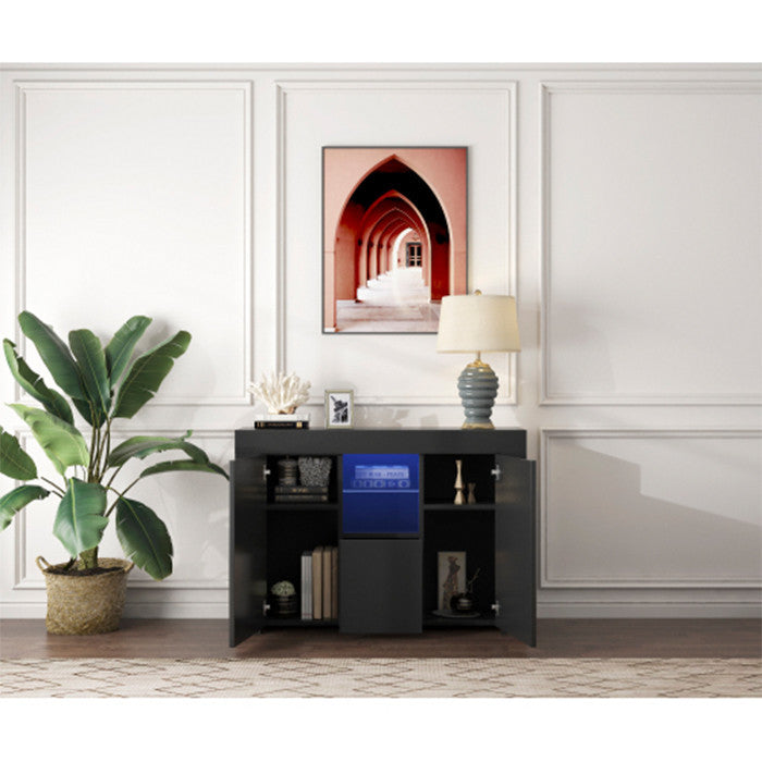 Kitchen Sideboard Cupboard Black High Gloss Dining Room Buffet Storage Cabinet